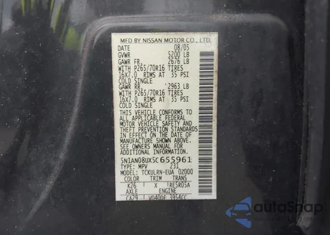 2005 Nissan Xterra S from USA, damaged, VIN 5N1AN08UX5C655961